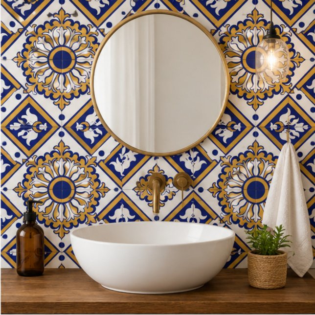 Portuguese Blue Yellow Mediterranean Floral  Ceramic Tile (Creator Uploaded)