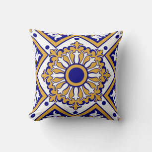 Portuguese Blue Yellow Mediterranean Floral Cushion