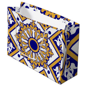 Portuguese Blue Yellow Mediterranean Floral Large Gift Bag