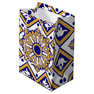 Portuguese Blue Yellow Mediterranean Floral Medium Gift Bag