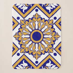 Portuguese Blue Yellow Mediterranean Floral Sherpa Blanket