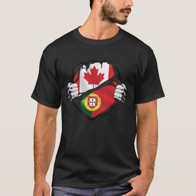 Portuguese Canadian Hands Ripped Roots Flag T-Shirt (Front)