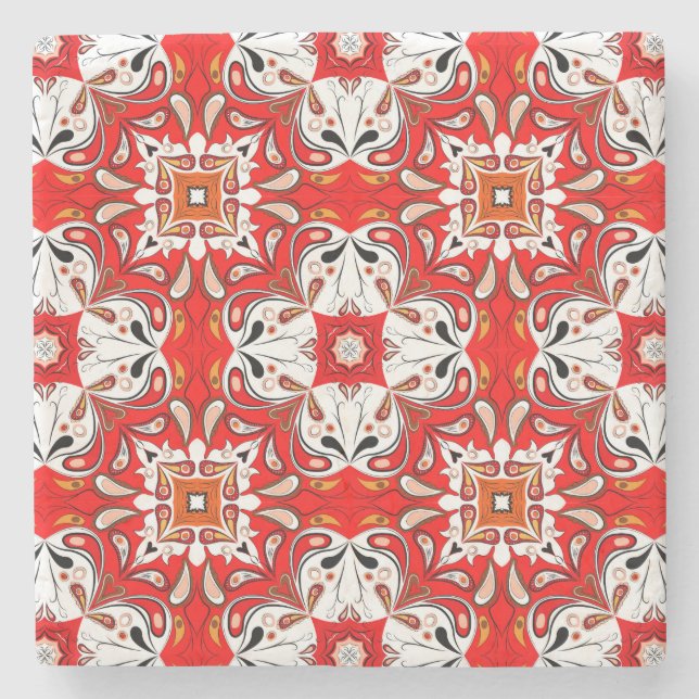 Portuguese Ceramic Tile Pattern Stone Coaster (Front)