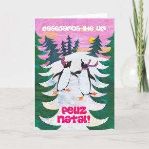 Portuguese Christmas Card - Skating Penguins