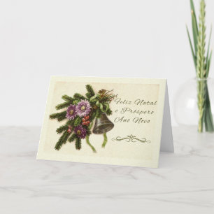 Portuguese Christmas Feliz Natal Vintage Greens Holiday Card