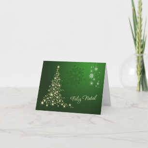 Portuguese Christmas, green & gold sparkling tree Holiday Card