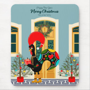 Portuguese Christmas house with Rooster Greetings Mouse Pad