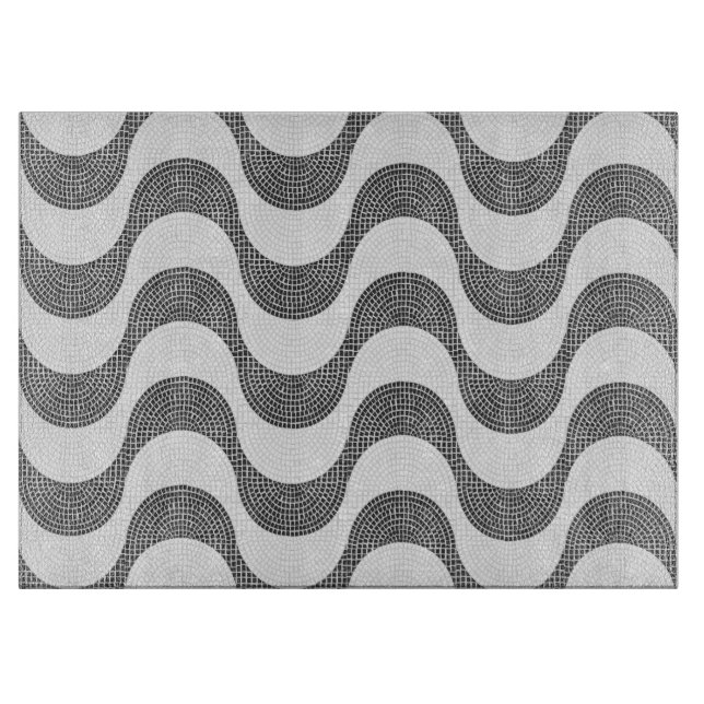 Portuguese cobblestone black and white waves  cutting board (Front)