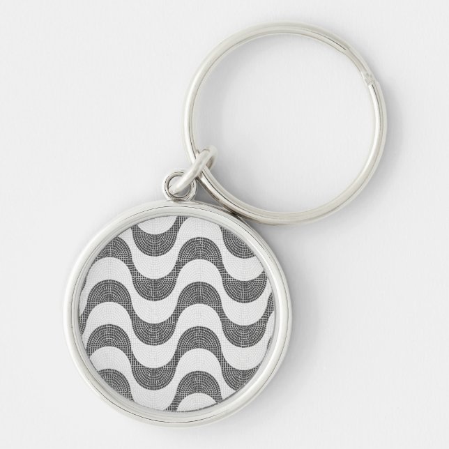 Portuguese cobblestone black and white waves  key ring (Front)