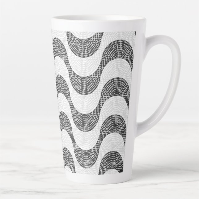 Portuguese cobblestone black and white waves  latte mug (Right)