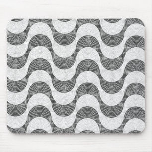 Portuguese cobblestone black and white waves mouse pad