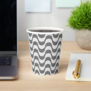Portuguese cobblestone black and white waves paper cups
