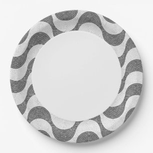 Portuguese cobblestone black and white waves paper plate