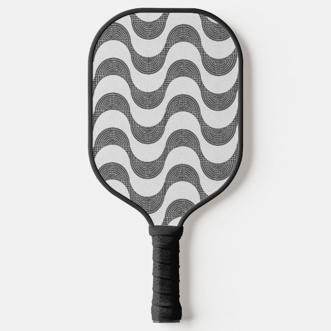 Portuguese cobblestone black and white waves  pickleball paddle (Front)