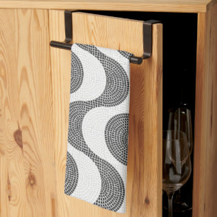 Portuguese cobblestone black and white waves  tea towel