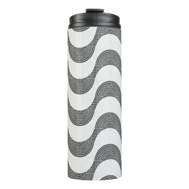 Portuguese cobblestone black and white waves  thermal tumbler (Front)