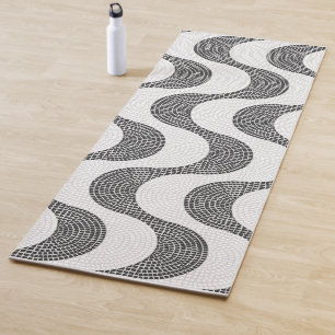 Portuguese cobblestone black and white waves  yoga mat