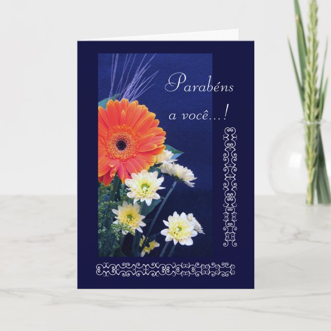 Portuguese: Congratulations! Daisy-Happy Birthday Card (Front)