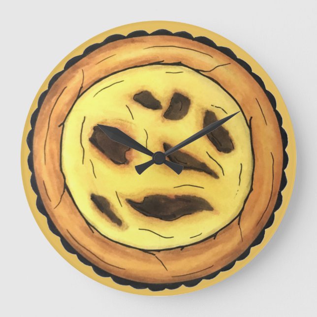 Portuguese Custard Egg Tart Pastel Pastéis de Nata Large Clock (Front)