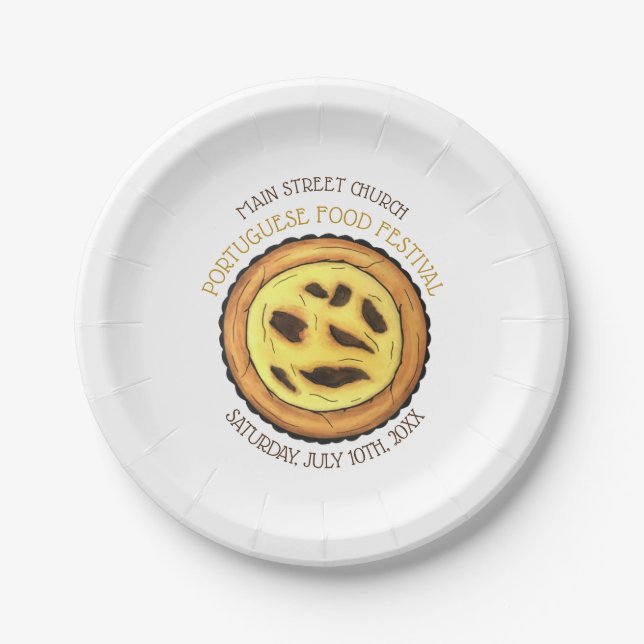 Portuguese Egg Custard Tart Pastry Food Festival Paper Plate (Front)
