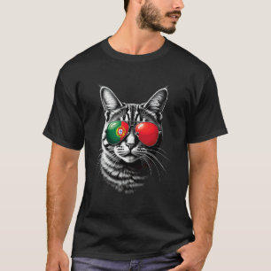Portuguese Flag Cat Face Sunglasses Portugal Flag T-Shirt