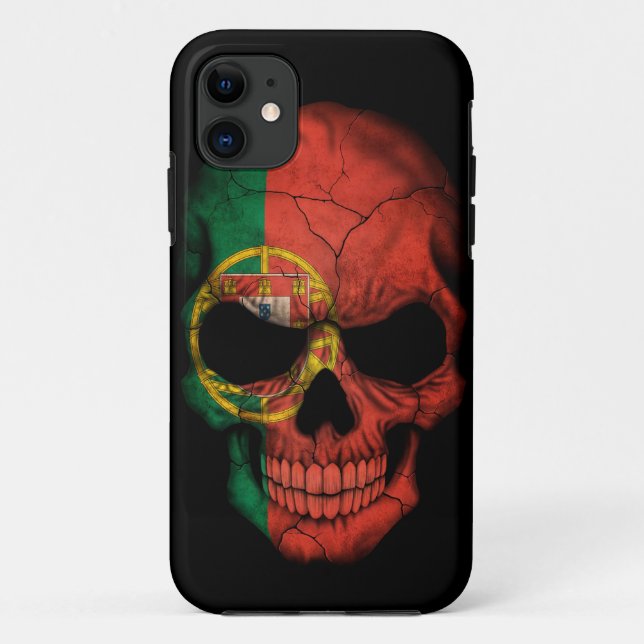 Portuguese Flag Skull on Black Case-Mate iPhone Case (Back)