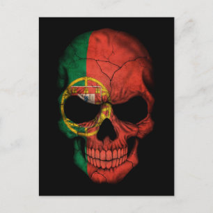 Portuguese Flag Skull on Black Postcard
