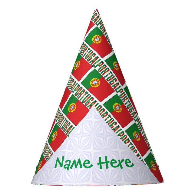Portuguese Flag Tiled Personalised Paper Party Hat (Front)
