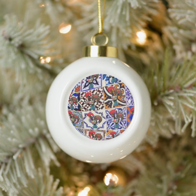 Portuguese folk art ceramic ball christmas ornament (Tree)