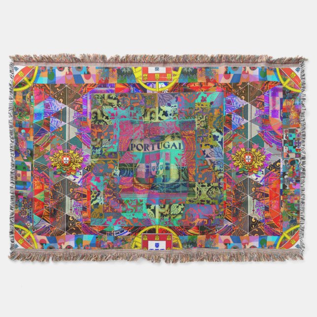 Portuguese folk art design throw blanket (Front)