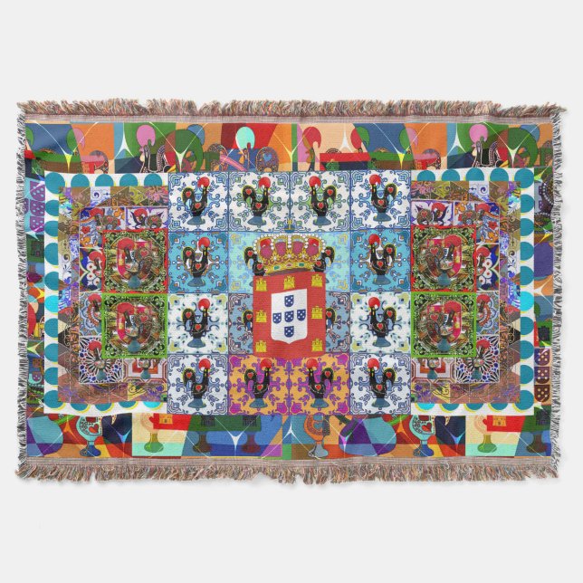 Portuguese folk art throw blanket (Front)