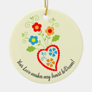 Portuguese folk blooming heart  ceramic ornament