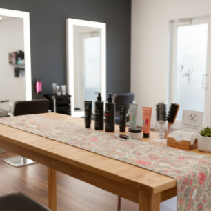 Portuguese folk hair icons — taupe & coral short table runner