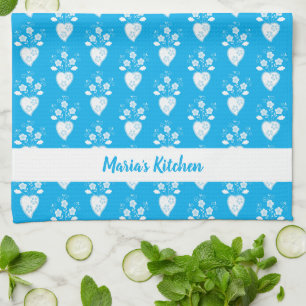 Portuguese folk heart in blossom pattern tea towel