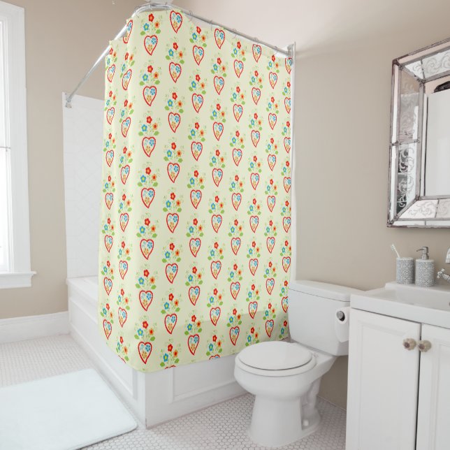 Portuguese folk heart pattern shower curtain (In Situ)