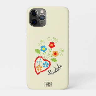 Portuguese folk heart with saudade word iPhone 11 pro case