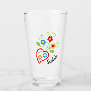 Portuguese folk heart with saudade word glass