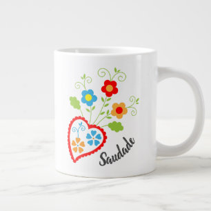 Portuguese folk heart with saudade word large coffee mug