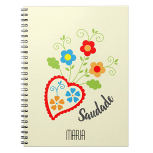 Portuguese folk heart with saudade word notebook
