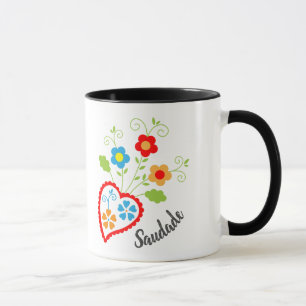 Portuguese folk heart with the word saudade  mug