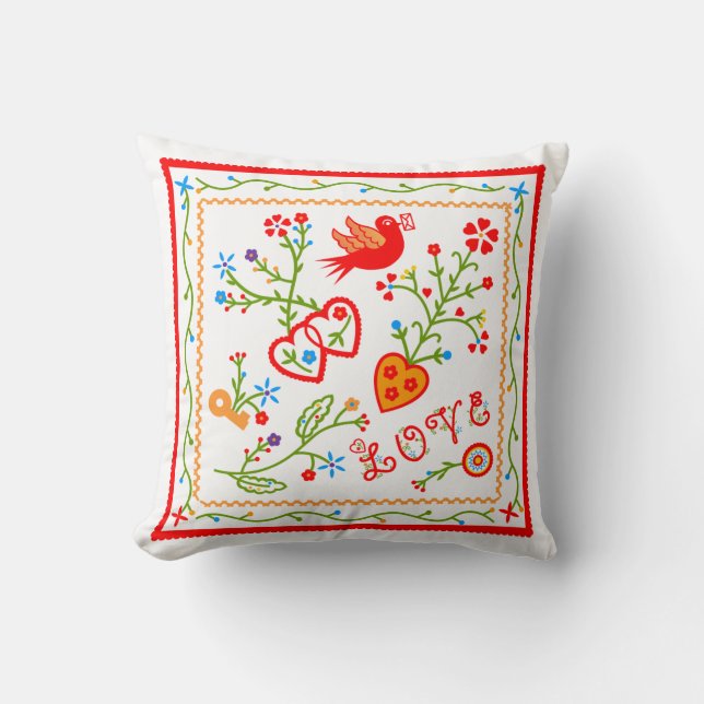 Portuguese folk lovers handkerchiefs pattern cushion (Front)