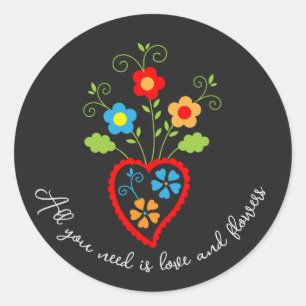 Portuguese folk romantic heart  in bloom   lapel p classic round sticker