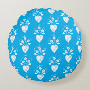 Portuguese folk romantic heart in blossom pattern round cushion