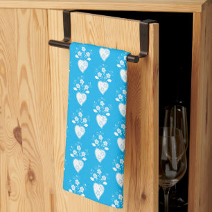 Portuguese folk romantic heart in blossom pattern tea towel
