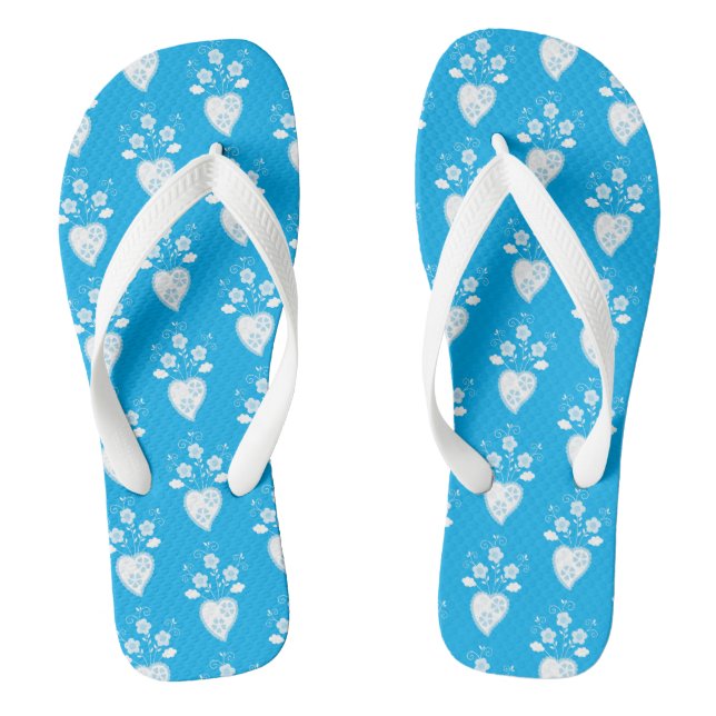 Portuguese folk romantic heart in blossom pattern thongs (Footbed)