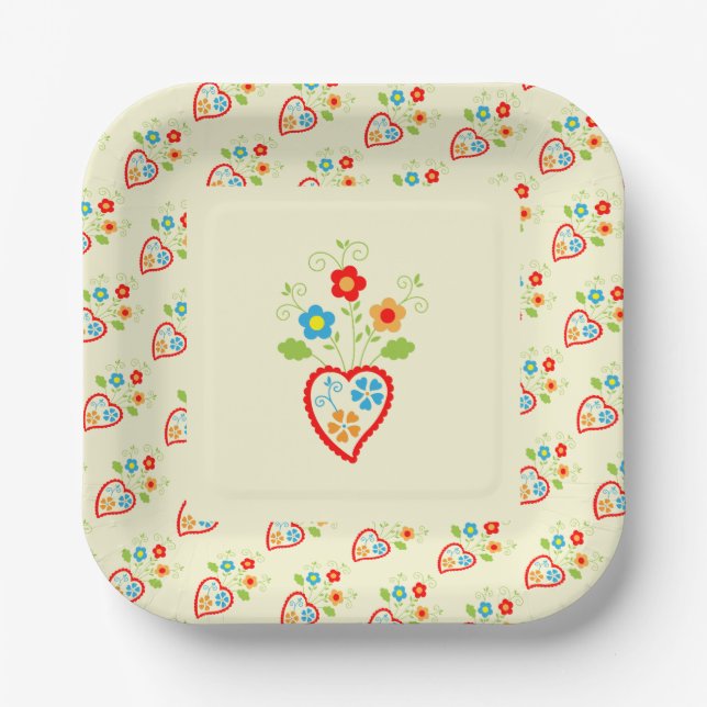 Portuguese folk romantic heart paper plate (Front)