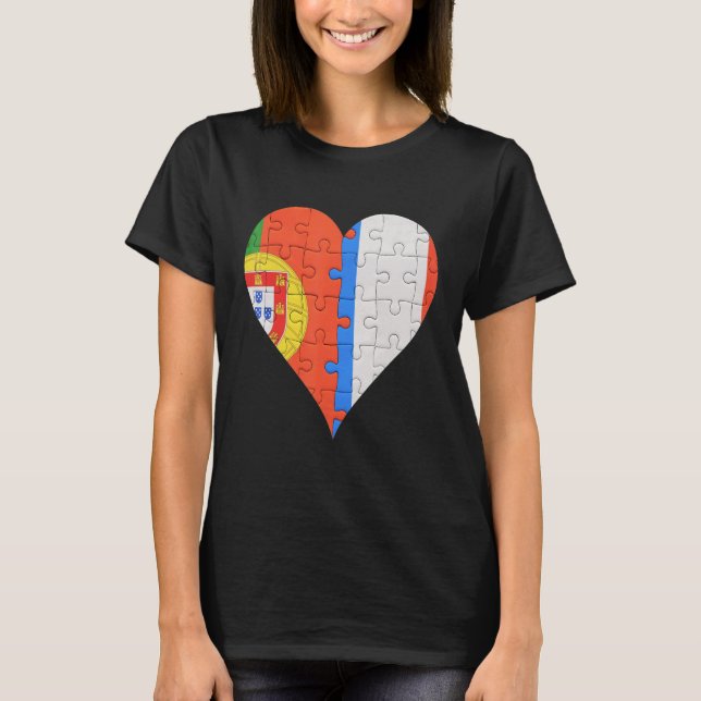 Portuguese French Flag Heart T-Shirt (Front)