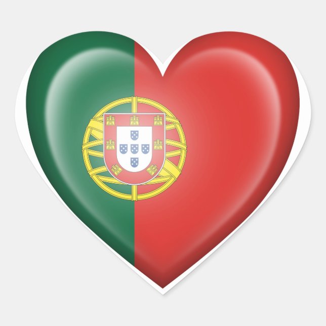Portuguese Heart Flag on White Heart Sticker (Front)