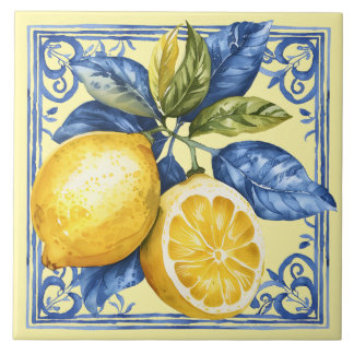 Portuguese Lemons and Blue Ceramic Tile