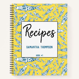 Portuguese Lisbon Sardines Azulejos Yellow Recipes Notebook